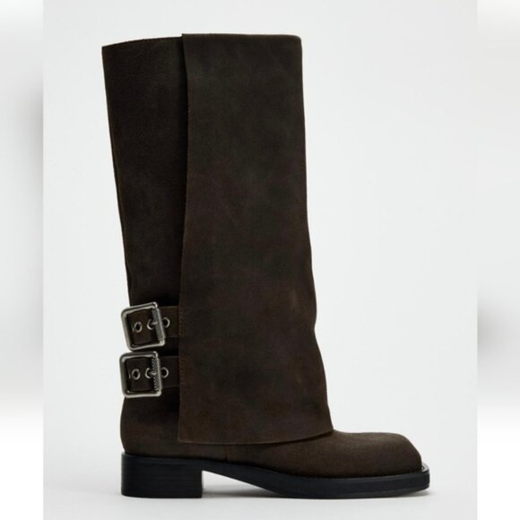 Zara | Shoes | Zara Buckled Suede Gaiter Boots | Poshmark